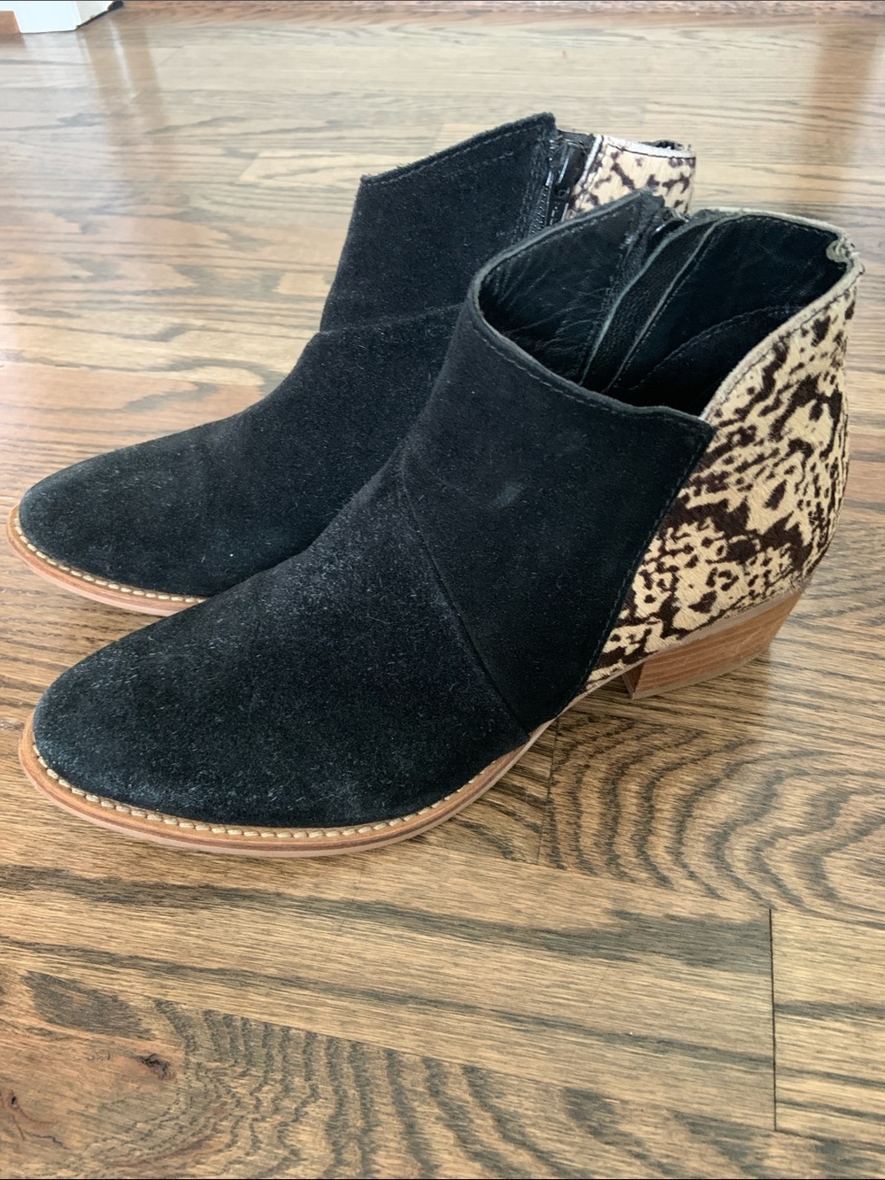 Diba True Women's Black Suede Animal Print Calfskin Ankle Boot